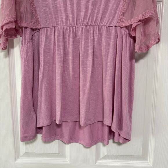 Torrid New Mauve Knit Crew Neck Lace Dolman Sleeve Baby Doll Top Size 1 - Picture 16 of 16